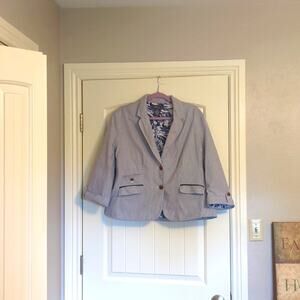 George Womens Blazer Blue Pinstripe Button Lined Notch Lapel Pocket Cotton Sz 16